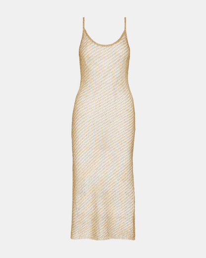 ANISHA Dress Gold | Women's Mesh Metallic Midi Dress - Steve Madden