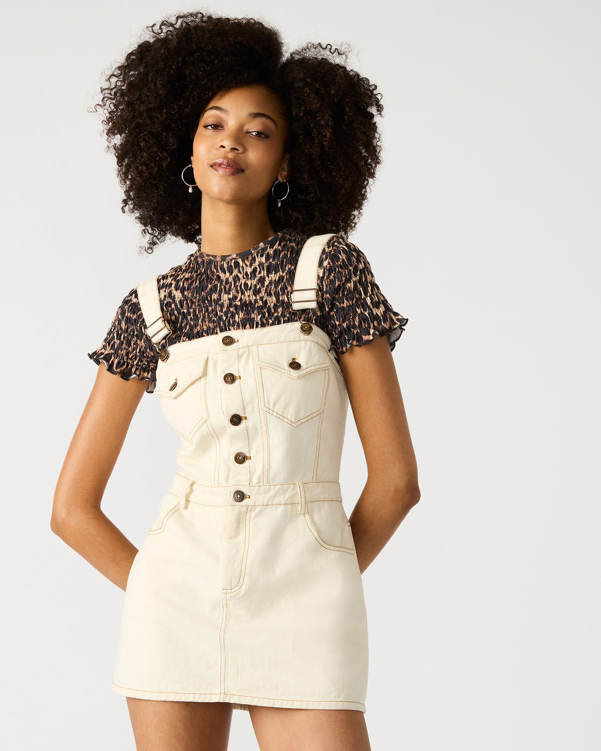 LAKE Cream Women's Button-Up Overall Mini Dress - Steve Madden