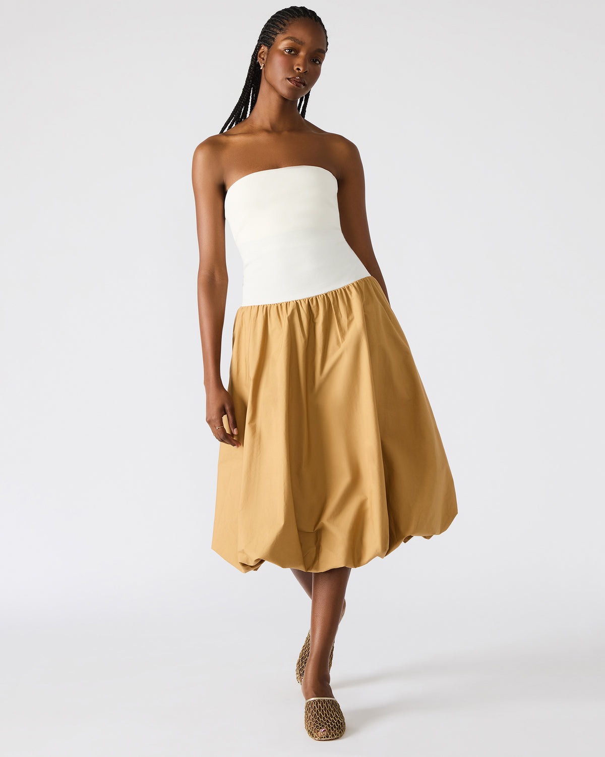 OLIVER Taupe Women's Strapless Midi Bubble Dress - Steve Madden