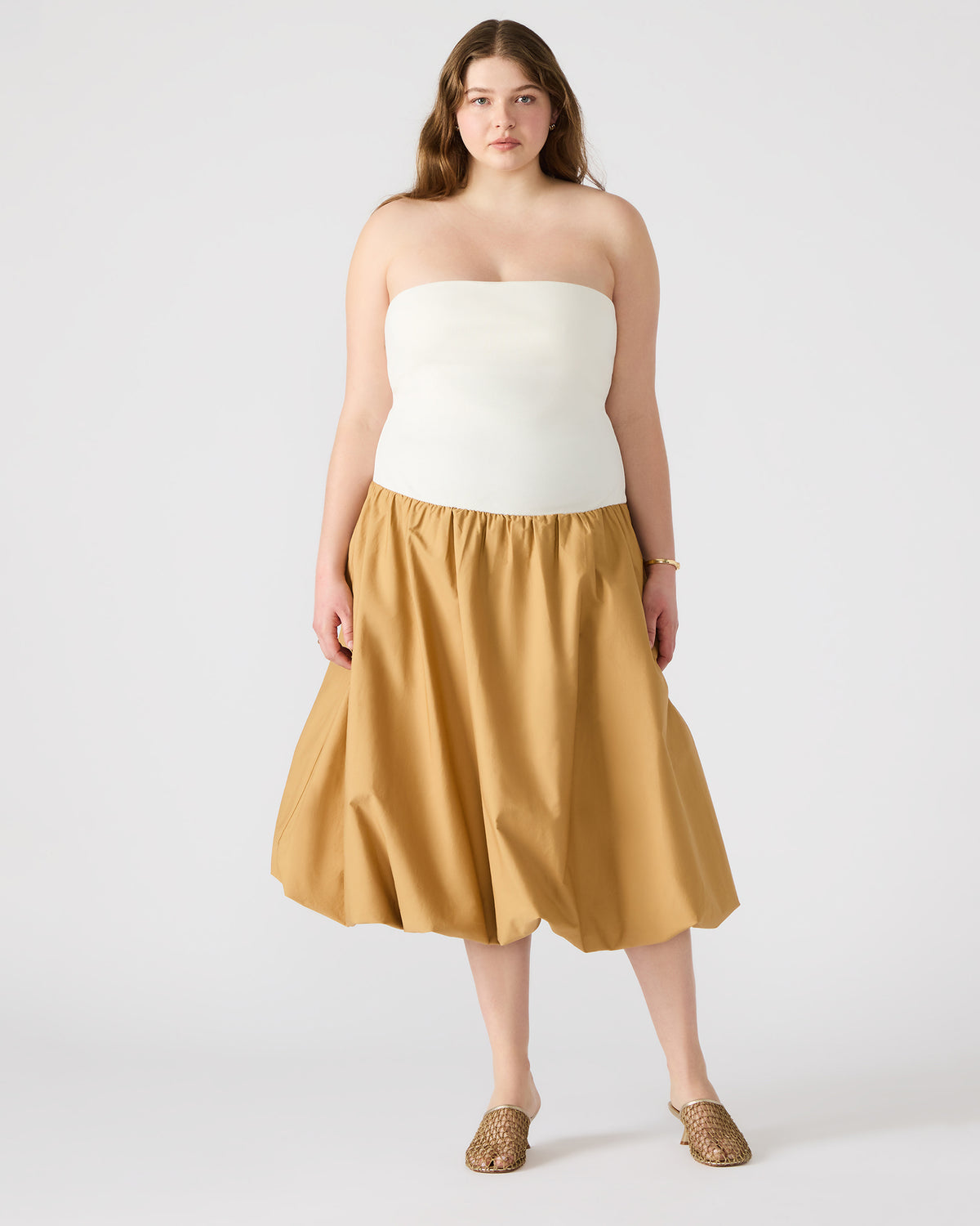 OLIVER Taupe Women's Strapless Midi Bubble Dress - Steve Madden