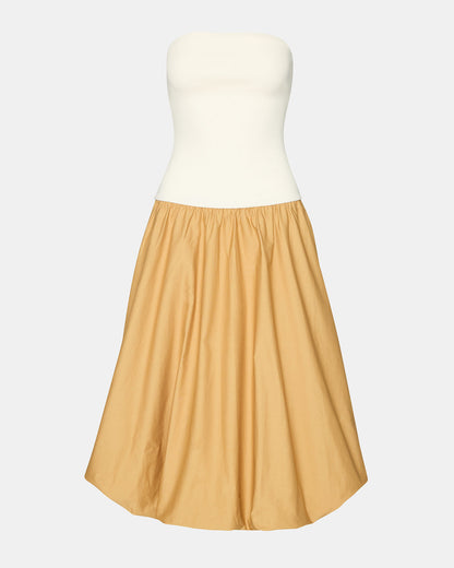 OLIVER Taupe Women's Strapless Midi Bubble Dress - Steve Madden