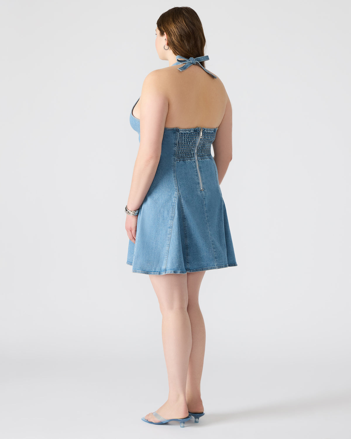 MALIA Denim Women's Halter Back Neck Tie Mini Dress - Steve Madden