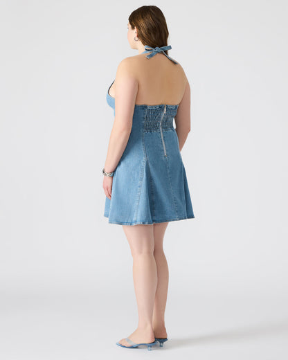 MALIA Denim Women's Halter Back Neck Tie Mini Dress - Steve Madden