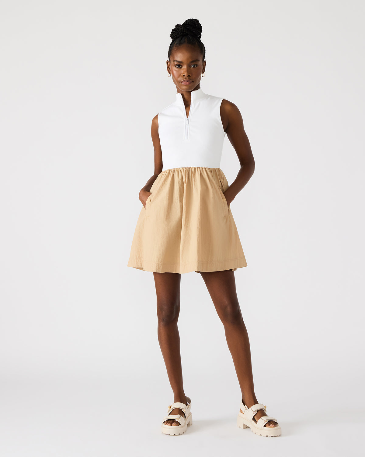LYON Taupe Women's Collared Sleeveless Flowy Dress - Steve Madden