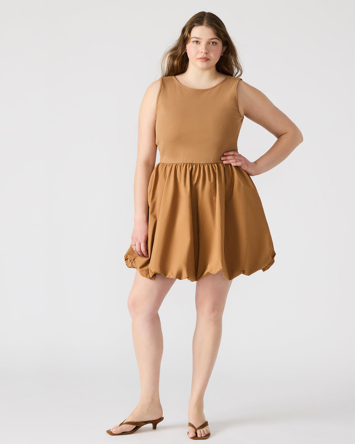 PALERMO Camel Women's Mini Bubble-Hem Dress - Steve Madden