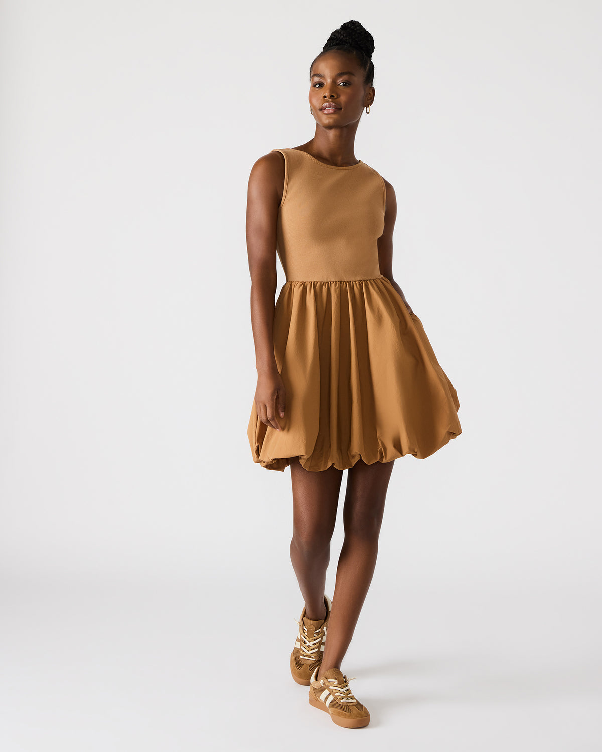 PALERMO Camel Women's Mini Bubble-Hem Dress - Steve Madden