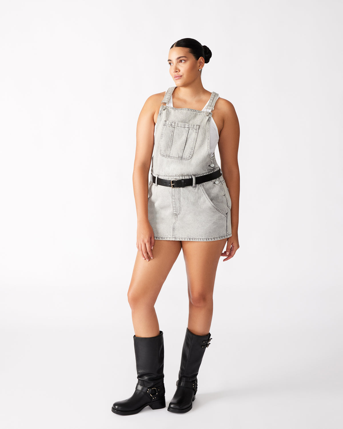 TAMIA Dress Light Grey | Women's Overall Denim Mini Dress - Steve Madden