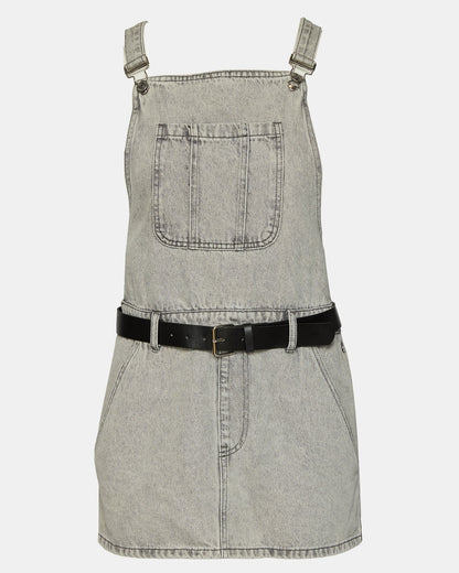 TAMIA Dress Light Grey | Women's Overall Denim Mini Dress - Steve Madden