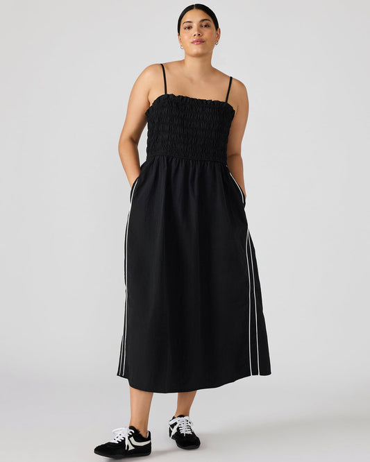 KIT Dress Black/White Flowy Smocked Striped Maxi Dress - Steve Madden