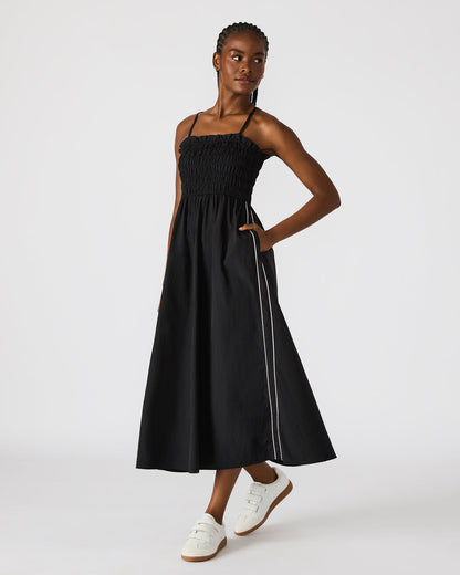 KIT Dress Black/White Flowy Smocked Striped Maxi Dress - Steve Madden