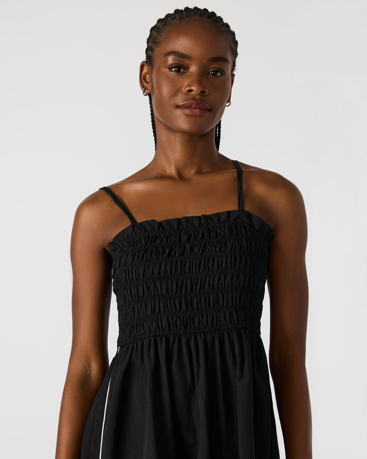 KIT Dress Black/White Flowy Smocked Striped Maxi Dress - Steve Madden