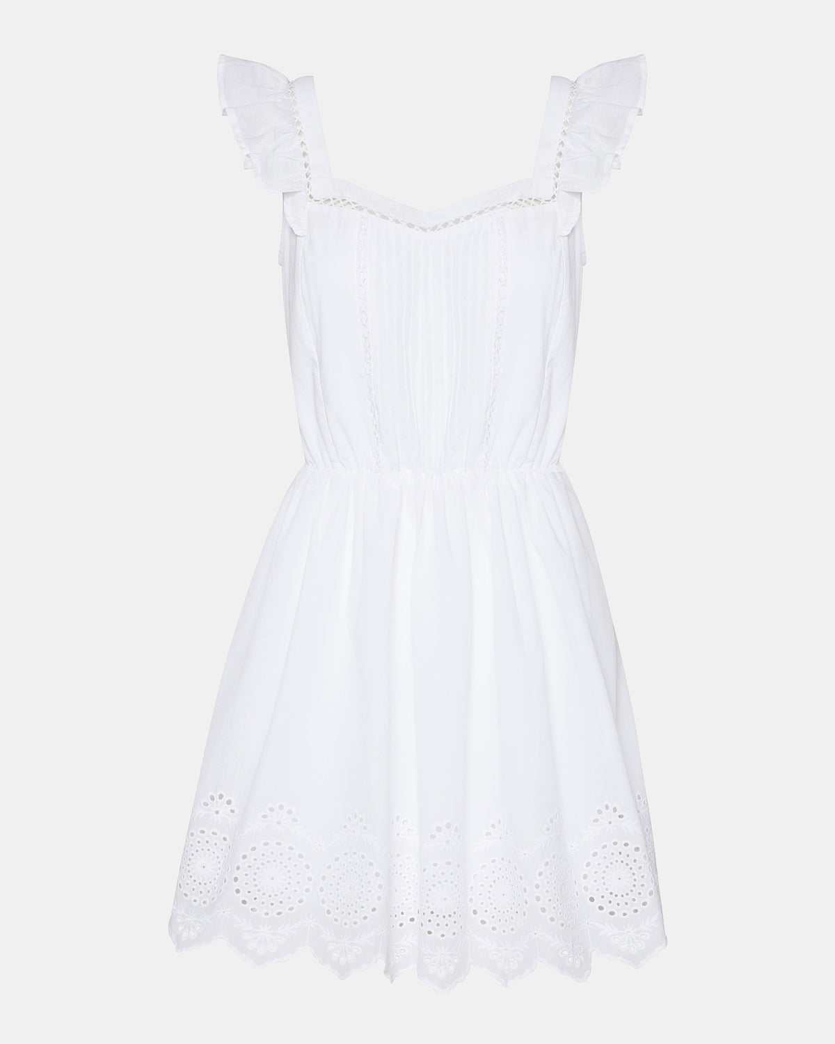 ASTRA Dress White | Women's Eyelet Trim Mini Dress - Steve Madden
