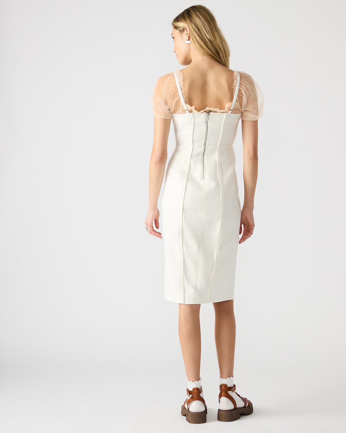 GISELLE White Denim Midi Women's Dress with Slit - Steve Madden