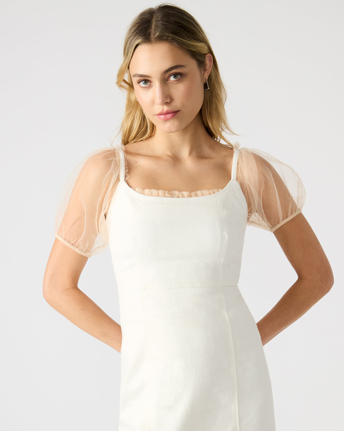 GISELLE White Denim Midi Women's Dress with Slit - Steve Madden