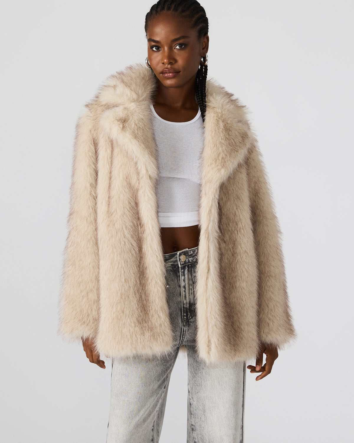 KINDRA Natural Faux Fur Collared Women's Coat - Steve Madden