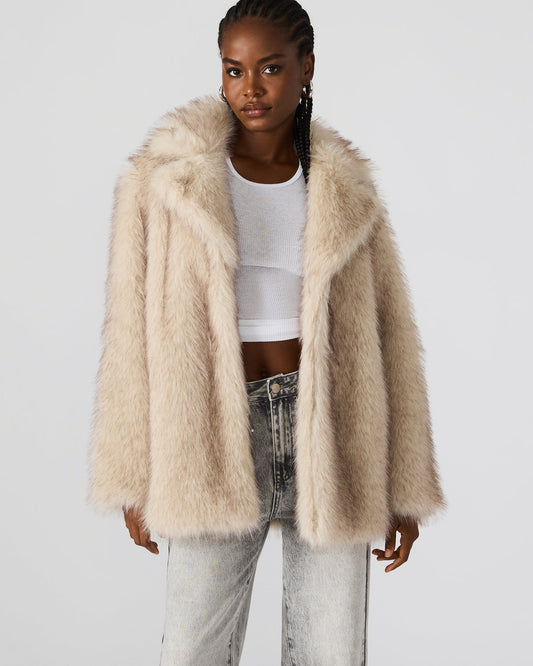 KINDRA Natural Faux Fur Collared Women's Coat - Steve Madden