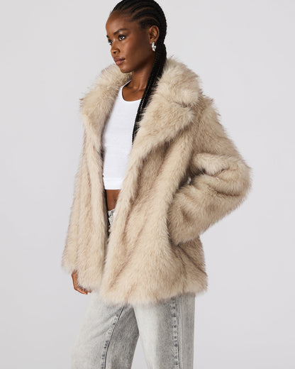 KINDRA Natural Faux Fur Collared Women's Coat - Steve Madden