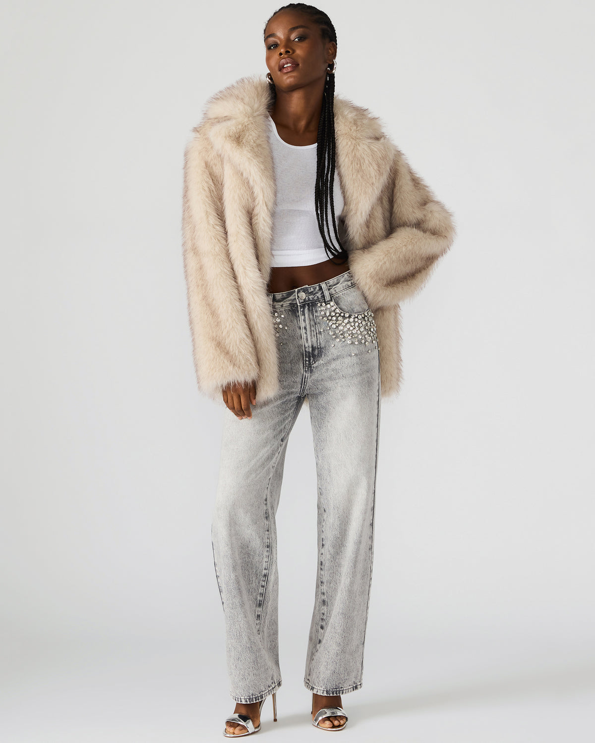 KINDRA Natural Faux Fur Collared Women's Coat - Steve Madden