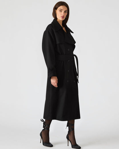 ENORA Black Long-Sleeved Button-Up Collared Women's Trench Coat - Steve Madden