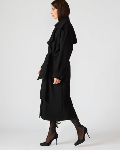 ENORA Black Long-Sleeved Button-Up Collared Women's Trench Coat - Steve Madden
