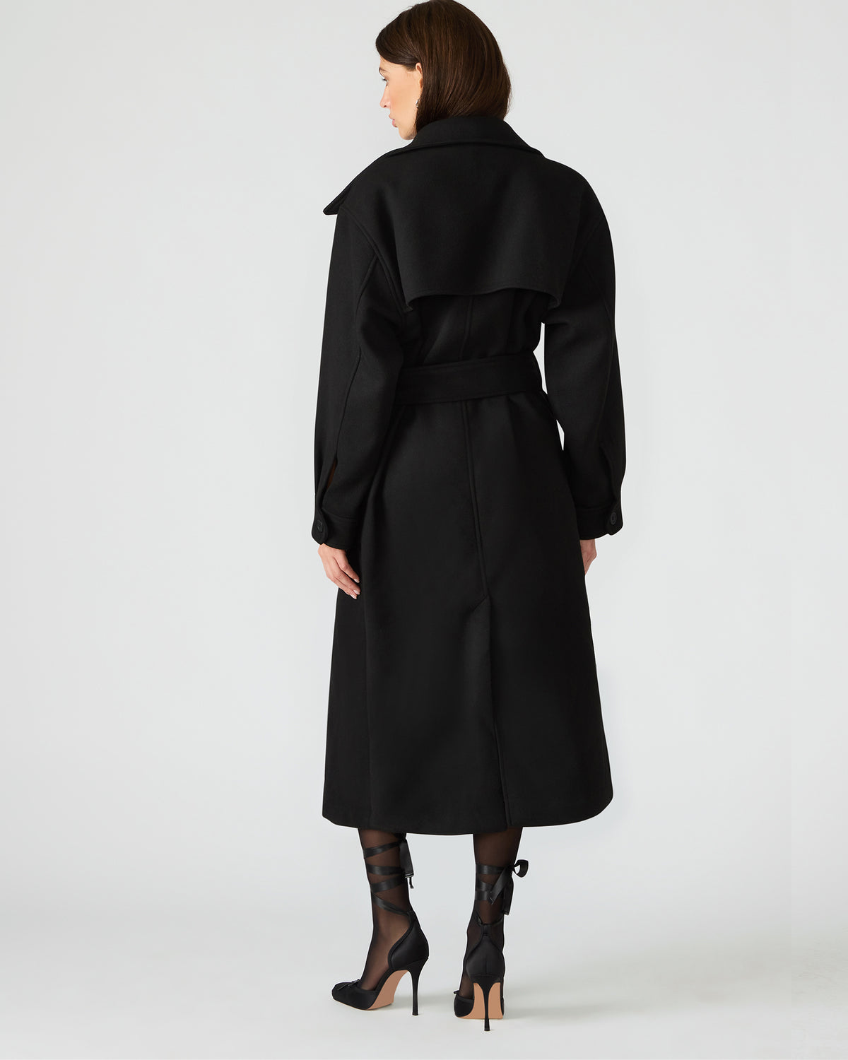 ENORA Black Long-Sleeved Button-Up Collared Women's Trench Coat - Steve Madden