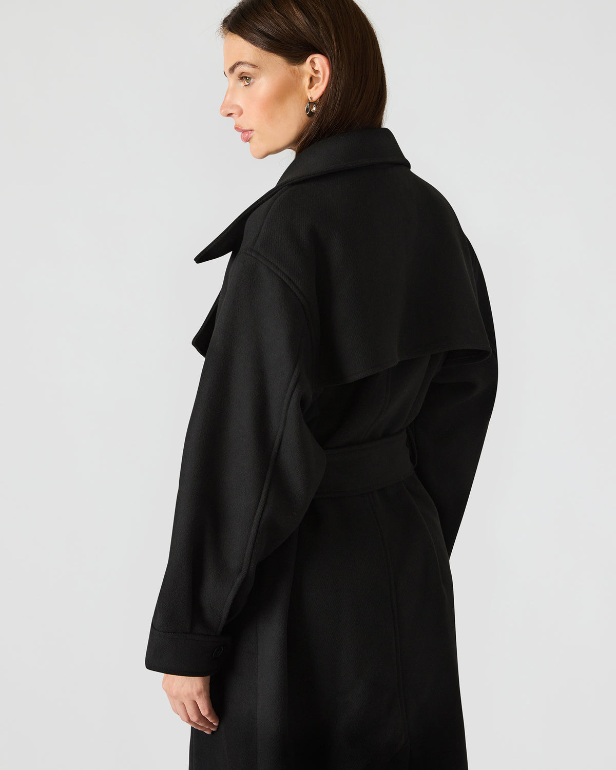 ENORA Black Long-Sleeved Button-Up Collared Women's Trench Coat - Steve Madden