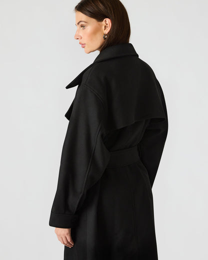 ENORA Black Long-Sleeved Button-Up Collared Women's Trench Coat - Steve Madden
