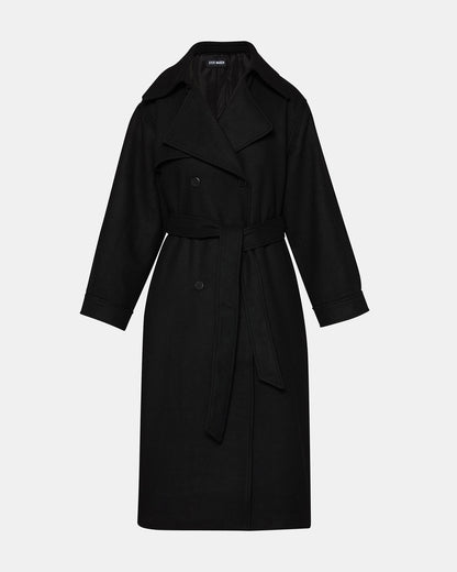 ENORA Black Long-Sleeved Button-Up Collared Women's Trench Coat - Steve Madden