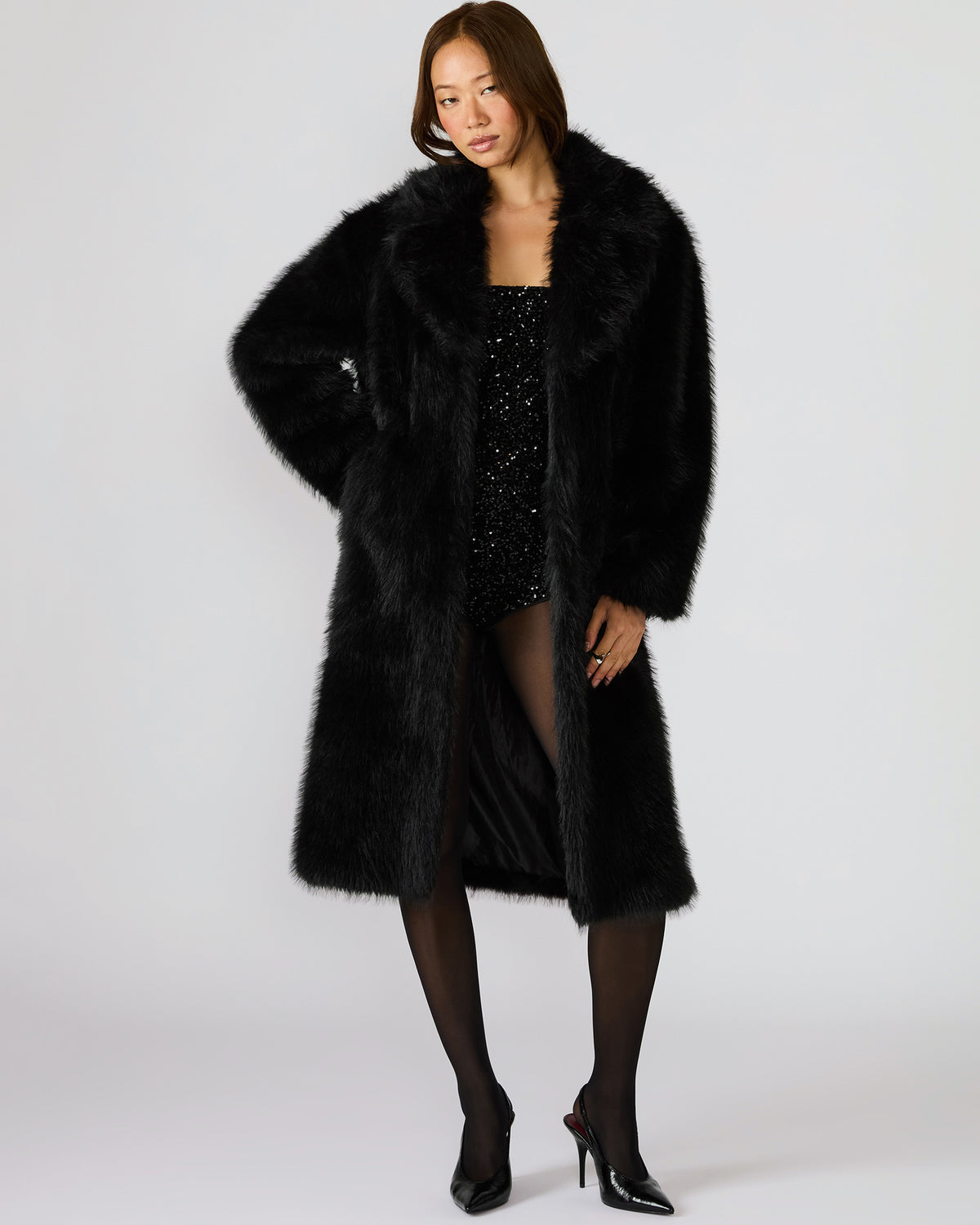 LARKIN Black Long-Sleeved Faux Fur Women's Coat - Steve Madden