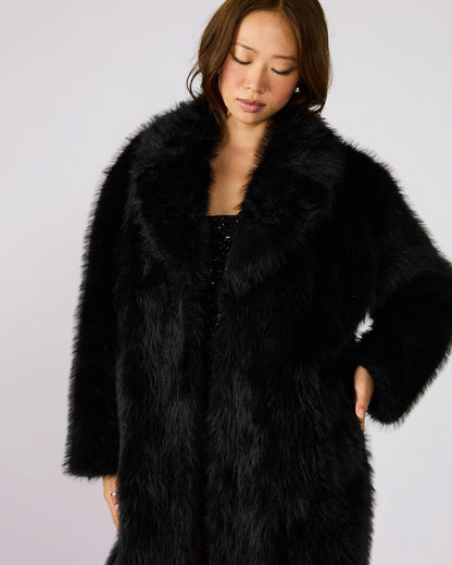 LARKIN Black Long-Sleeved Faux Fur Women's Coat - Steve Madden