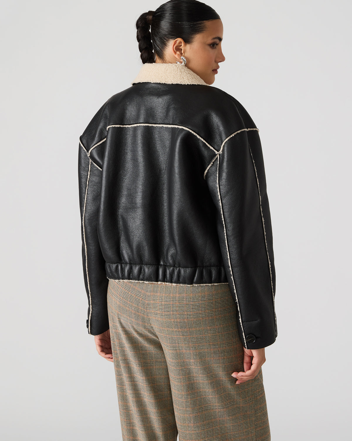 TILIA Black Long-Sleeved Faux Leather Button-Up Faux Fur Women's Coat - Steve Madden