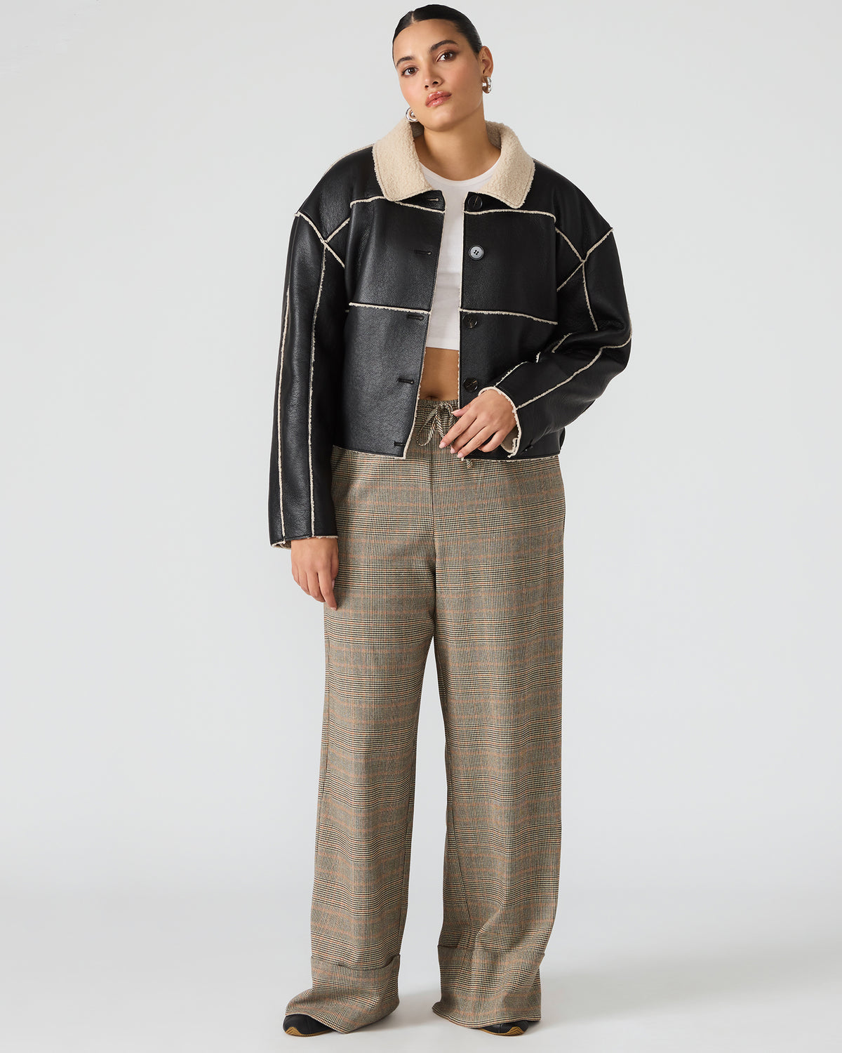 TILIA Black Long-Sleeved Faux Leather Button-Up Faux Fur Women's Coat - Steve Madden