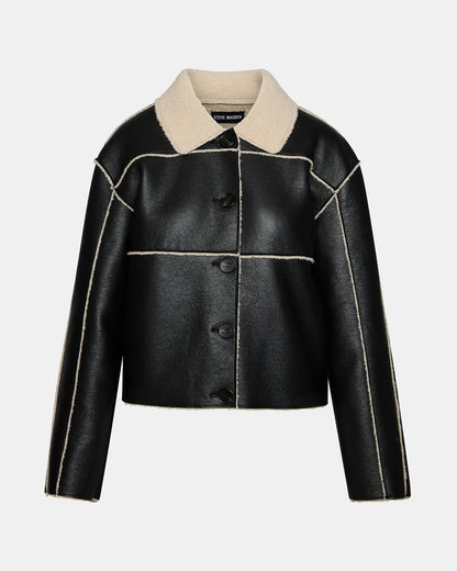 TILIA Black Long-Sleeved Faux Leather Button-Up Faux Fur Women's Coat - Steve Madden