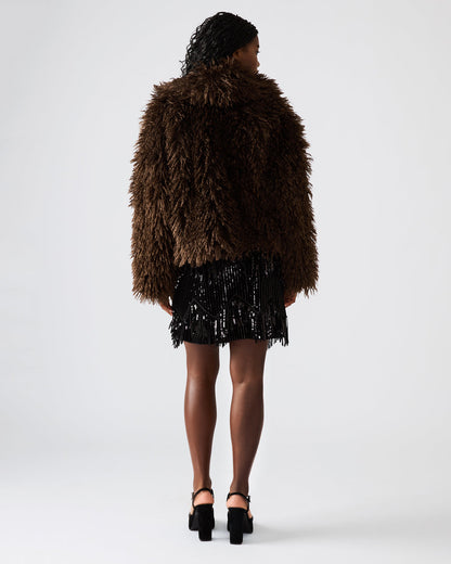 INAYA Dark Espresso Long-Sleeved Faux Fur Shaggy Women's Coat - Steve Madden