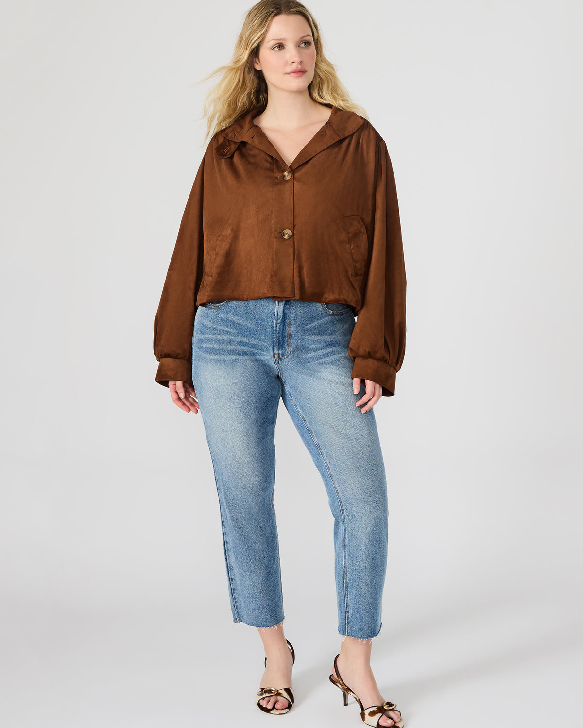 DIERDRA Chicory Coffee Long-Sleeved Button-Up Women's Jacket - Steve Madden