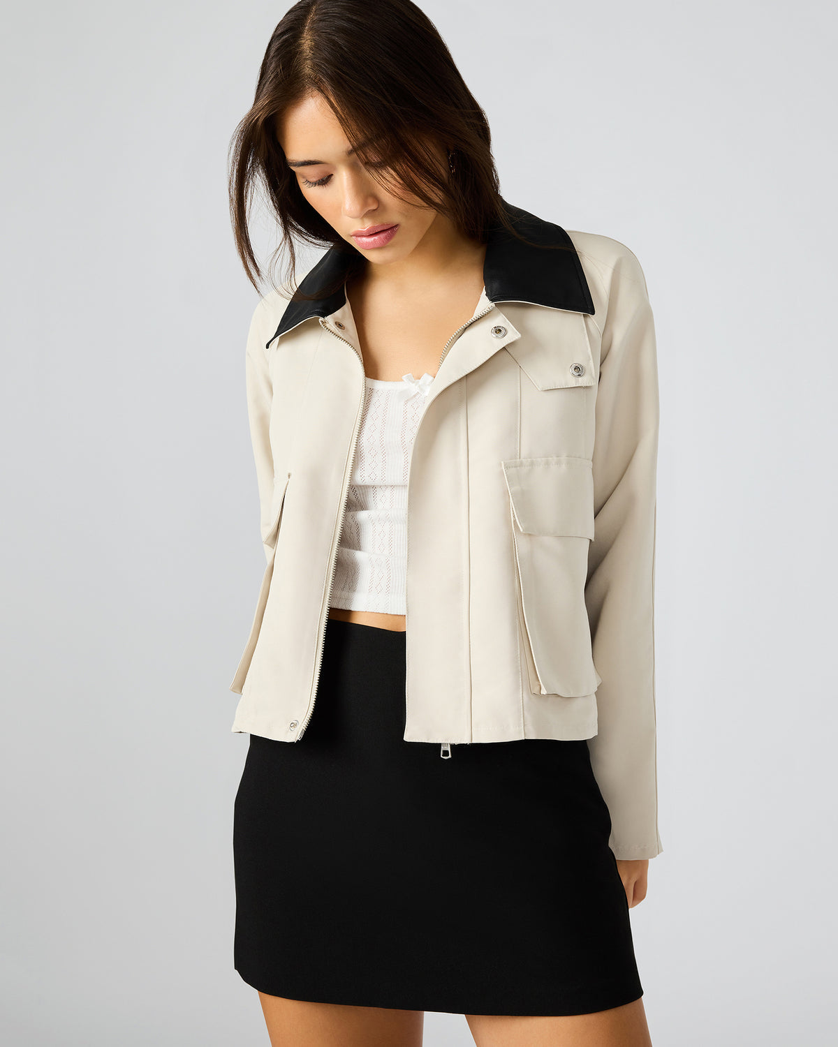 JUSTINA Barn Oatmeal Long-Sleeved Button-Up Women's Jacket - Steve Madden