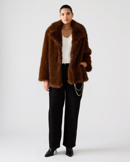 KINDRA Brown Faux Fur Collared Women's Coat - Steve Madden