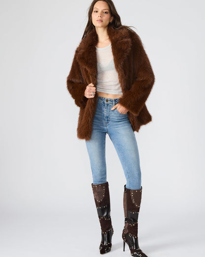 KINDRA Brown Faux Fur Collared Women's Coat - Steve Madden