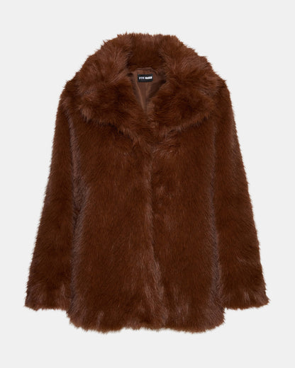 KINDRA Brown Faux Fur Collared Women's Coat - Steve Madden
