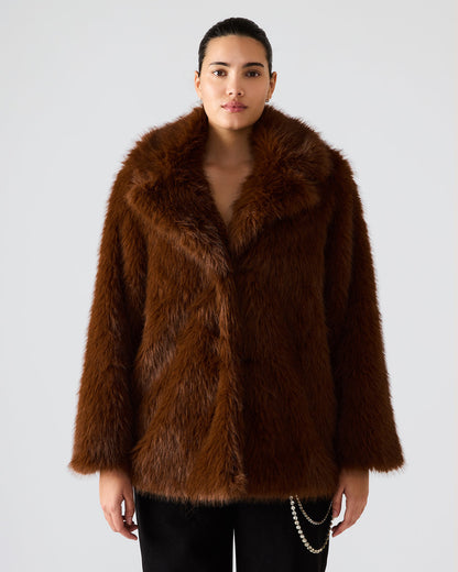 KINDRA Brown Faux Fur Collared Women's Coat - Steve Madden