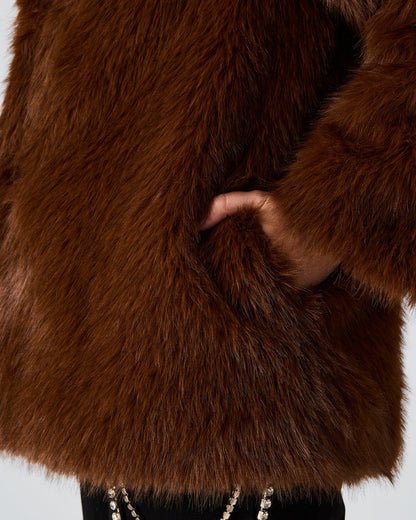 KINDRA Brown Faux Fur Collared Women's Coat - Steve Madden
