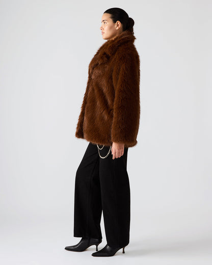 KINDRA Brown Faux Fur Collared Women's Coat - Steve Madden
