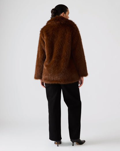 KINDRA Brown Faux Fur Collared Women's Coat - Steve Madden