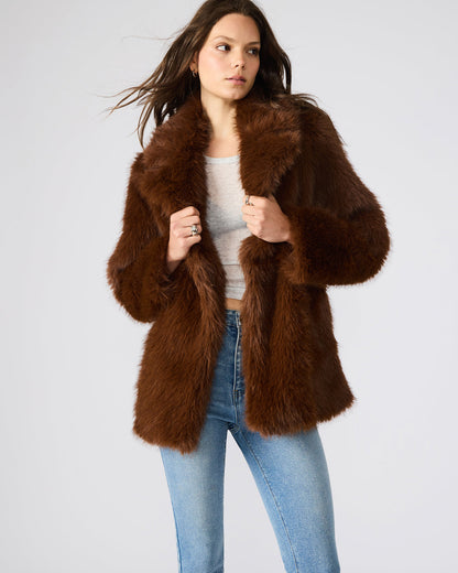 KINDRA Brown Faux Fur Collared Women's Coat - Steve Madden