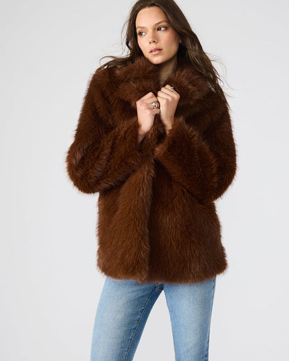 KINDRA Brown Faux Fur Collared Women's Coat - Steve Madden