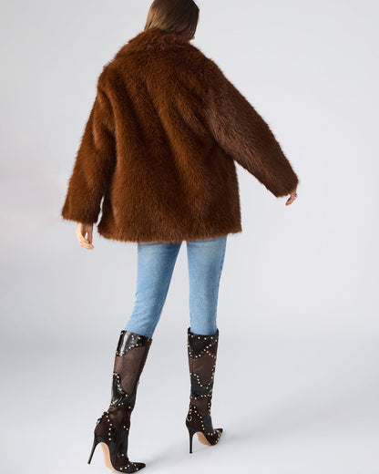 KINDRA Brown Faux Fur Collared Women's Coat - Steve Madden
