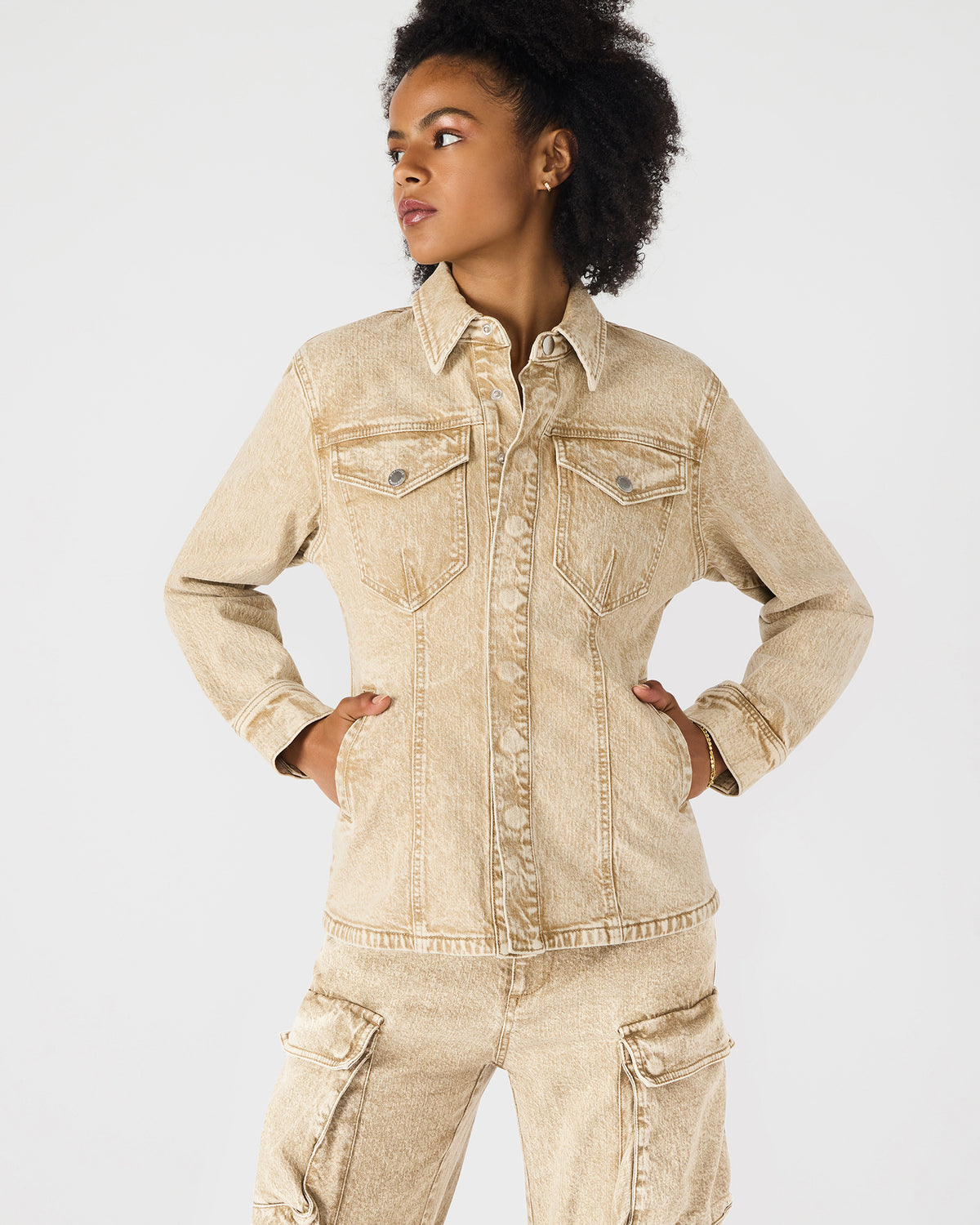 PARC Cafe Au Lait Long-Sleeved Button-Up Denim Women's Jacket - Steve Madden