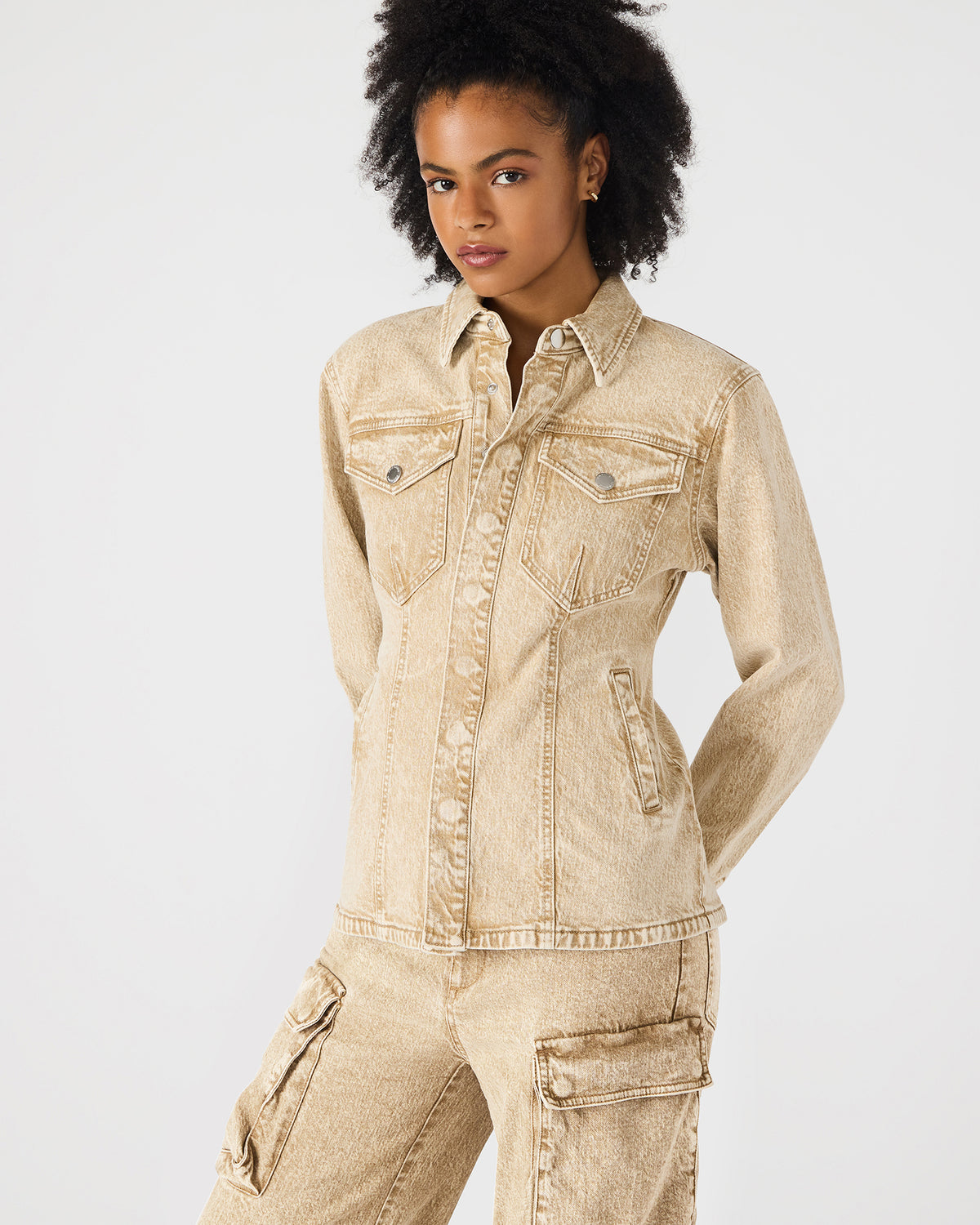 PARC Cafe Au Lait Long-Sleeved Button-Up Denim Women's Jacket - Steve Madden