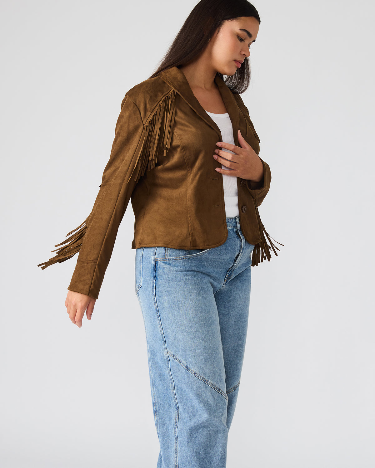 DALLAS Chestnut Long-Sleeved Button-Up Fringe Women's Jacket - Steve Madden