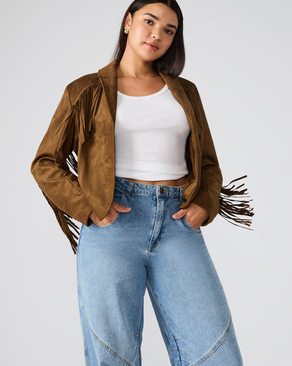 DALLAS Chestnut Long-Sleeved Button-Up Fringe Women's Jacket - Steve Madden